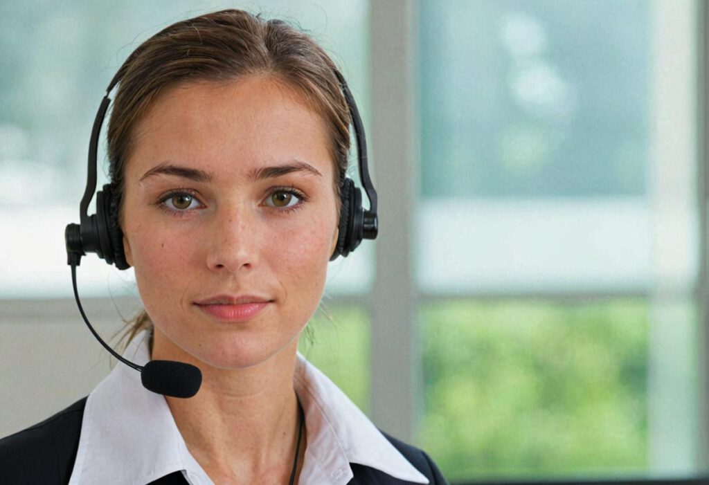 Female interpreter wearing a headset, illustrating professional interpreting services.